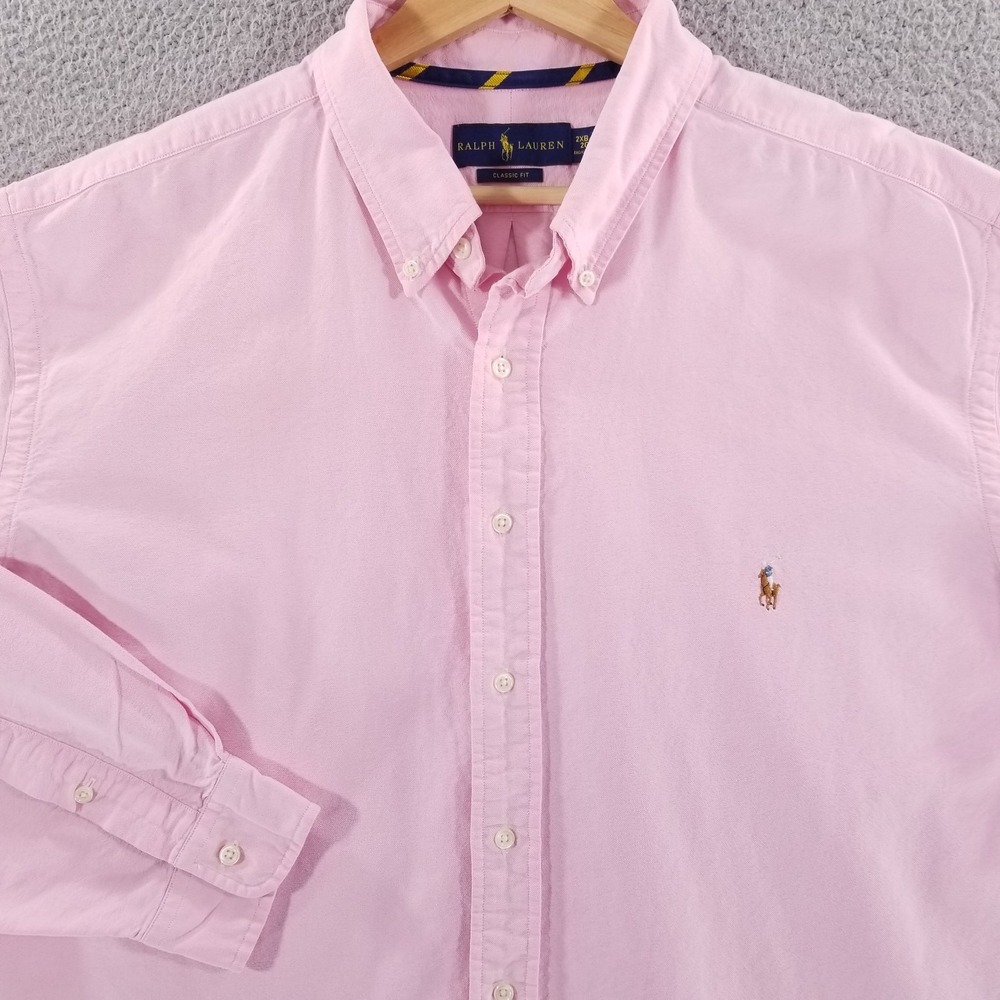 Ralph Lauren Shirt Men 2XB Pink Classic Fit Oxford Button Down Long Sleeve Dress
